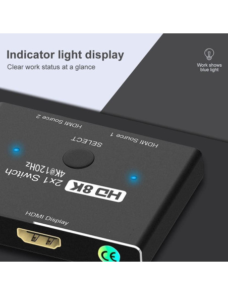 Interruptor HDMI 8K CableDeconn 2in1 48Gbps 4K@120Hz