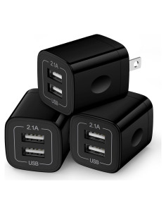 Cargador de Pared USB Doble 2.1A Negro - 3 Piezas HopePow