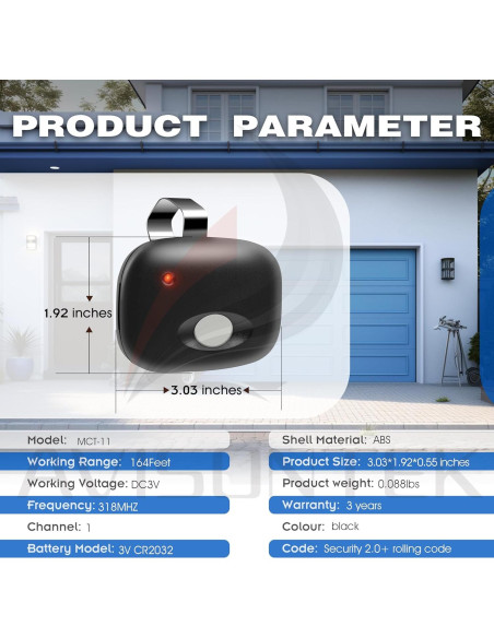 Abridor de Puerta de Garaje Remoto Linear MCT-11 - 2 Paquete