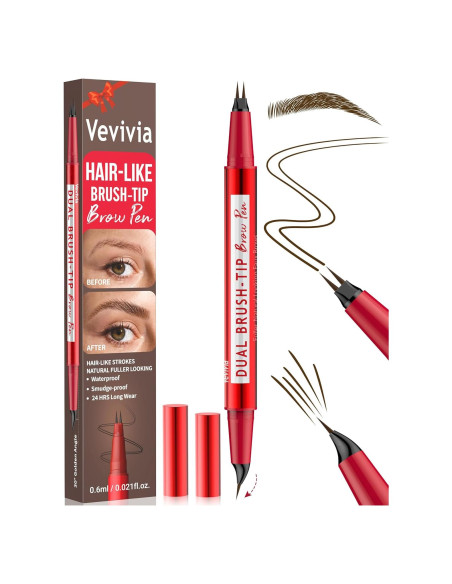 Lápiz de Cejas Vevivia Marrón Oscuro - Doble Cepillo y Curvado