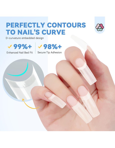 Puntas de Uñas Acrílicas SAVILAND - 10 Tamaños Naturales Cuadrados