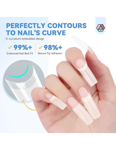 Puntas de Uñas Acrílicas SAVILAND - 10 Tamaños Naturales Cuadrados