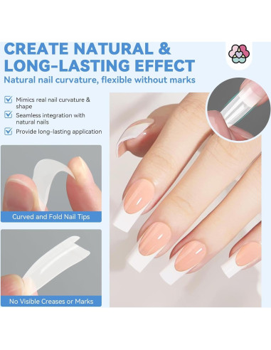 Puntas de Uñas Acrílicas SAVILAND - 10 Tamaños Naturales Cuadrados