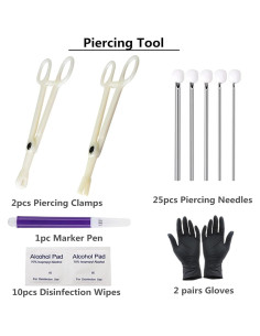 Kit de Piercing Corporal Yuelong 40pcs Agujas y Pinzas 2