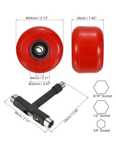 Ruedas de Patineta PATIKIL 54mm 85A Rojo + Rodamientos ABEC-9 2