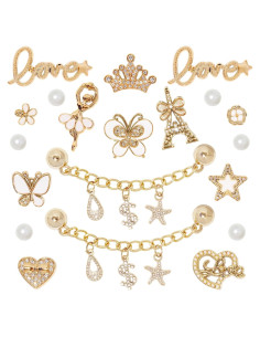 20 Piezas Charms para Zapatos Bling con Perlas y Flores