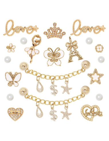 20 Piezas Charms para Zapatos Bling con Perlas y Flores