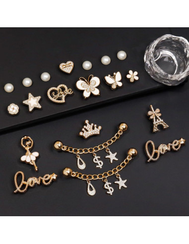 20 Piezas Charms para Zapatos Bling con Perlas y Flores
