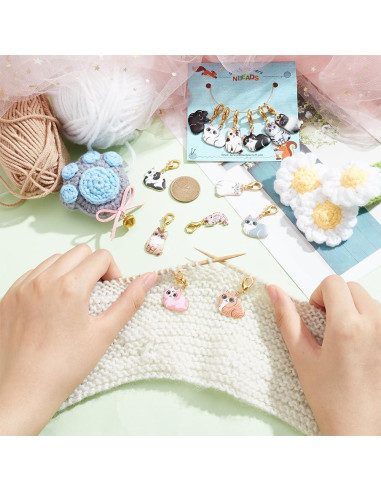 Marcadores de Puntos de Costura NBEADS 24 Pcs Gato Esmalte