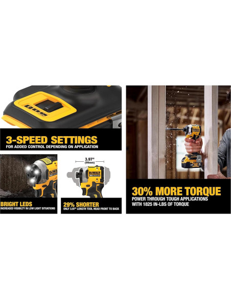 Destornillador Impacto DEWALT Atomic 20V 1/4" 3 Velocidades