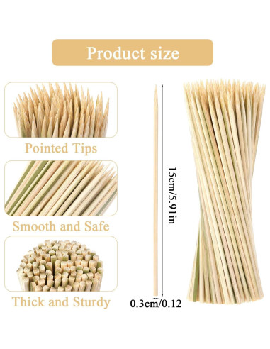 100 Palillos de Bambú 15 cm para Caramelos y Asados Matwsec