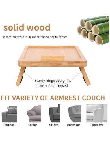 Bandeja Plegable para Brazo de Sofá FDHUIJIA - Bambú Natural