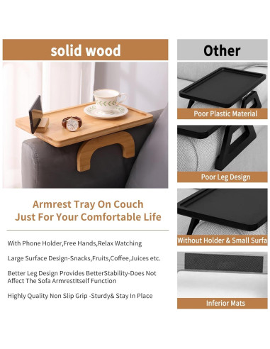 Bandeja Plegable para Brazo de Sofá FDHUIJIA - Bambú Natural