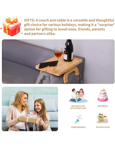 Bandeja Plegable para Brazo de Sofá FDHUIJIA - Bambú Natural