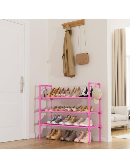 Estante para zapatos LANTEFUL 3 niveles rosa apilable