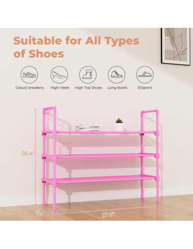 Estante para zapatos LANTEFUL 3 niveles rosa apilable