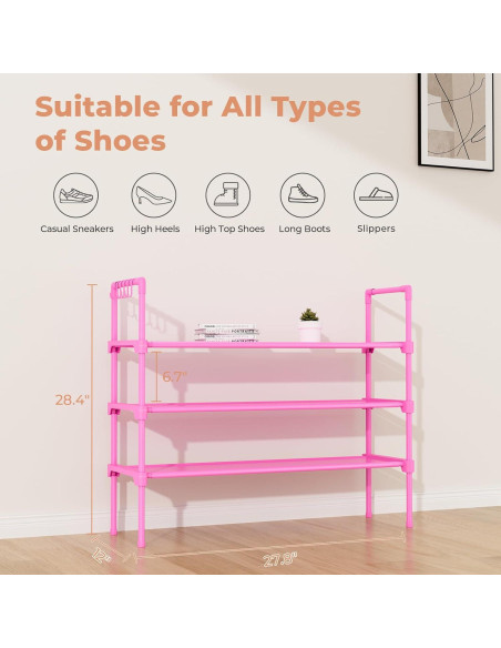 Estante para zapatos LANTEFUL 3 niveles rosa apilable