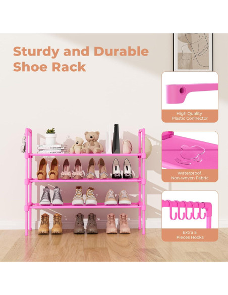Estante para zapatos LANTEFUL 3 niveles rosa apilable