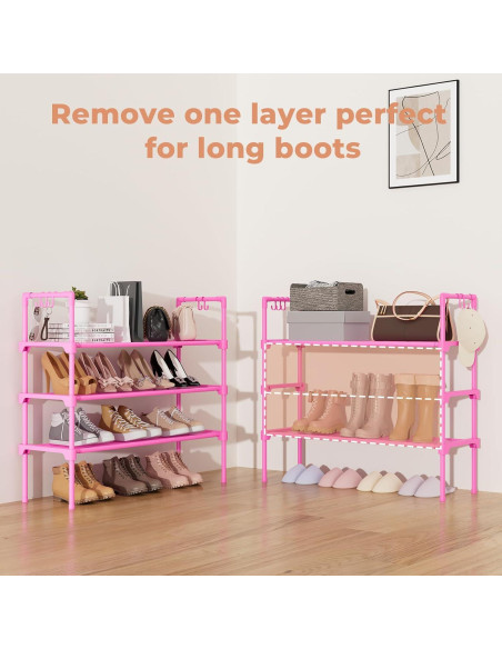Estante para zapatos LANTEFUL 3 niveles rosa apilable
