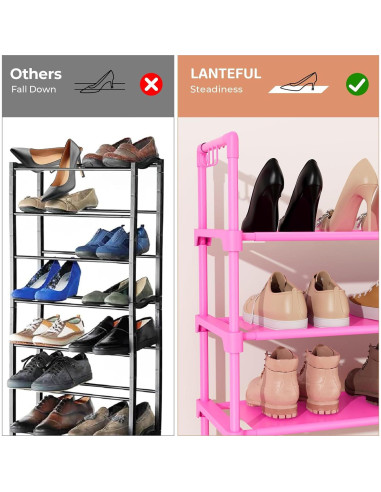 Estante para zapatos LANTEFUL 3 niveles rosa apilable