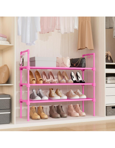 Estante para zapatos LANTEFUL 3 niveles rosa apilable