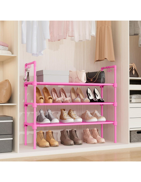Estante para zapatos LANTEFUL 3 niveles rosa apilable