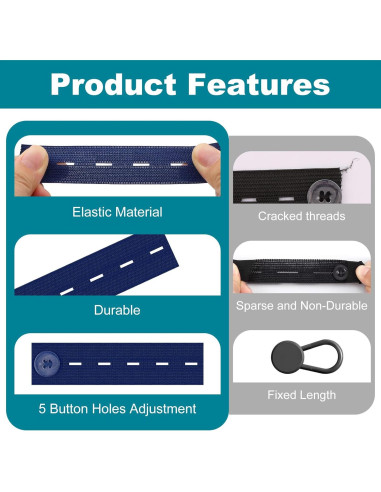 15 Extensores de Cintura Elásticos Ajustables para Pantalones