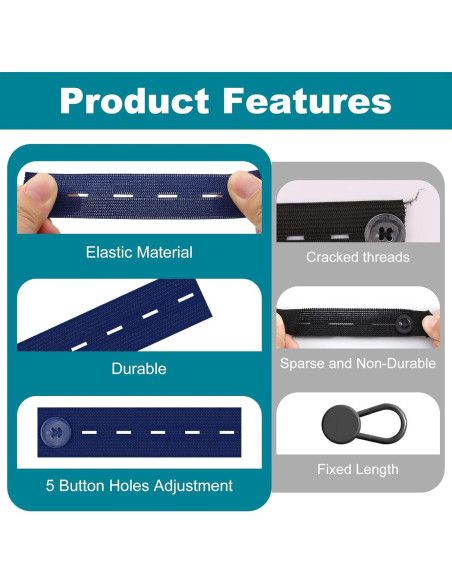 15 Extensores de Cintura Elásticos Ajustables para Pantalones