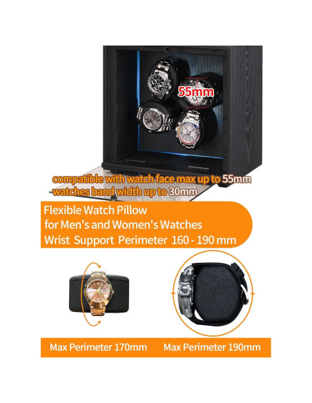 Enrollador de Relojes Automáticos RYLENE para 4 Relojes, Silencioso