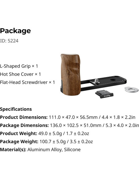 Agarradera en L de Madera SmallRig 5224 para Fujifilm