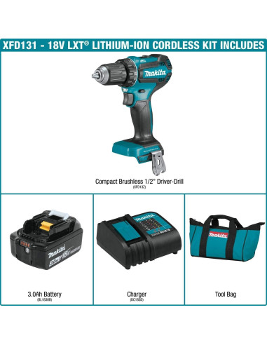 Taladro Inalámbrico Makita XFD131 18V Compacto 440 Nm