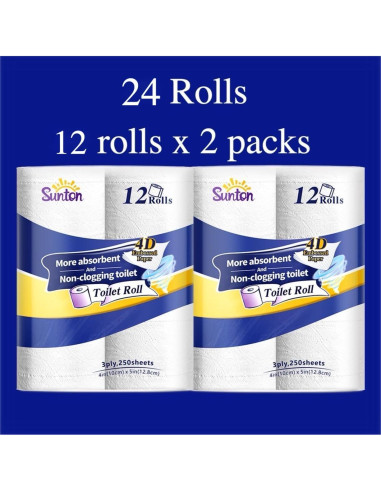 Papel Higiénico Ultra Suave Sunton 3 Capas 24 Rollos Biodegradable