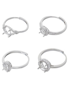4 Piezas Anillos Ajustables Plata Esterlina para Joyería DIY