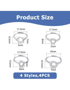 4 Piezas Anillos Ajustables Plata Esterlina para Joyería DIY 2