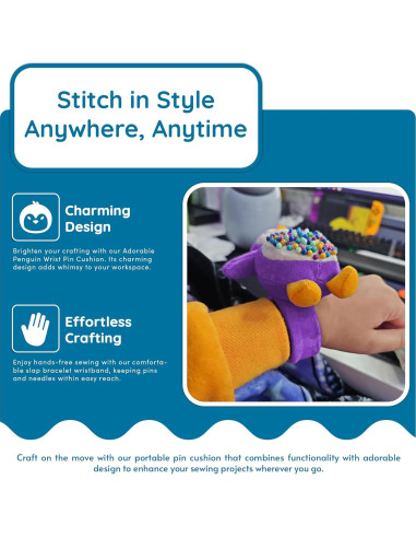 Almohadilla de Muñeca Pingüino Countables - Costura Práctica Púrpura