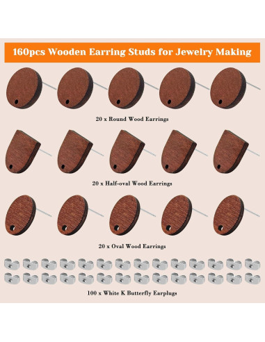 60 Studs de Pendientes de Madera Oubaka con 100 Respaldos DIY