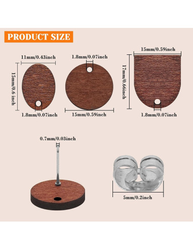 60 Studs de Pendientes de Madera Oubaka con 100 Respaldos DIY