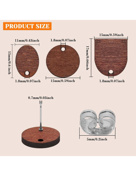 60 Studs de Pendientes de Madera Oubaka con 100 Respaldos DIY