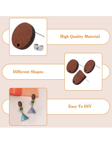 60 Studs de Pendientes de Madera Oubaka con 100 Respaldos DIY