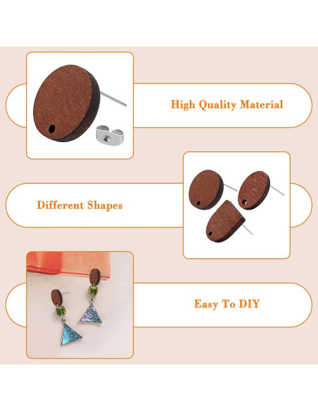 60 Studs de Pendientes de Madera Oubaka con 100 Respaldos DIY