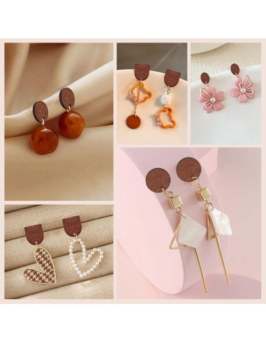 60 Studs de Pendientes de Madera Oubaka con 100 Respaldos DIY