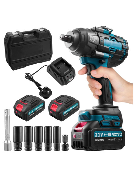 Llave de impacto inalámbrica 21V 1/2" 1000 N.m 3800RPM con 2 baterías