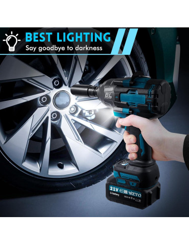 Llave de impacto inalámbrica 21V 1/2" 1000 N.m 3800RPM con 2 baterías