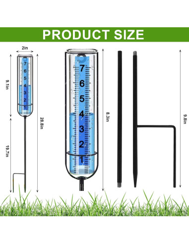 Pluviómetro 66 cm Apvok con Estaca de Metal para Jardín