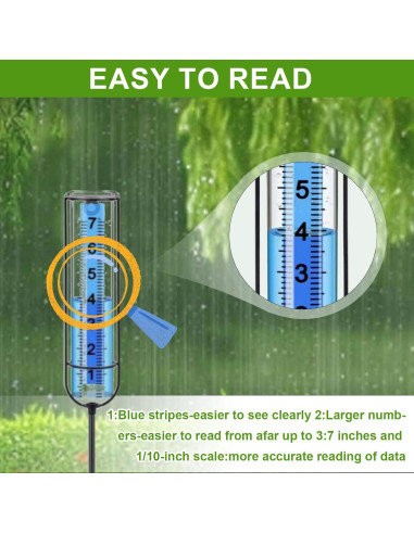 Pluviómetro 66 cm Apvok con Estaca de Metal para Jardín