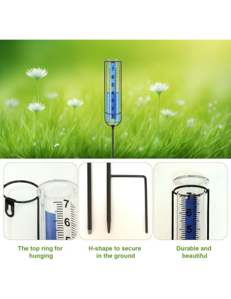 Pluviómetro 66 cm Apvok con Estaca de Metal para Jardín