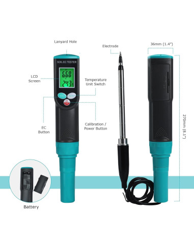 Medidor de Suelo Digital 2-en-1 Landtek EC y Temperatura