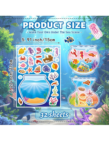 32 Hojas de Stickers de Animales Marinos Onsioesd - Manualidades Verano
