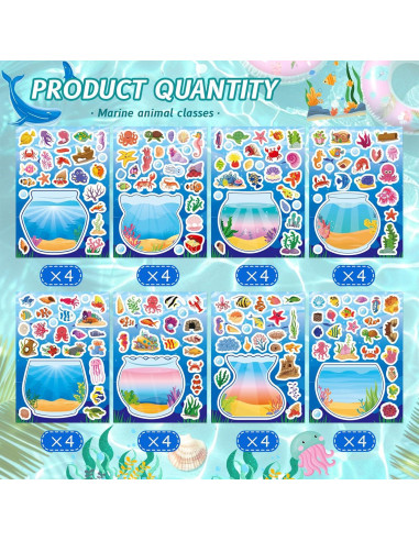 32 Hojas de Stickers de Animales Marinos Onsioesd - Manualidades Verano