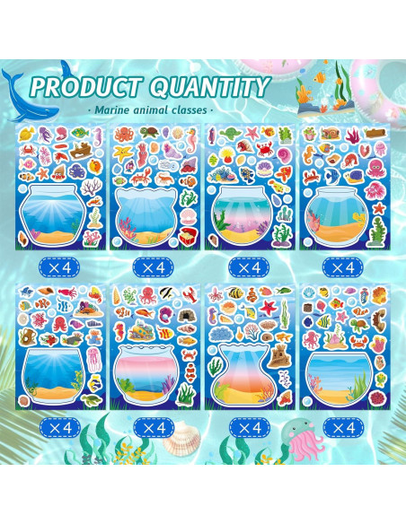 32 Hojas de Stickers de Animales Marinos Onsioesd - Manualidades Verano